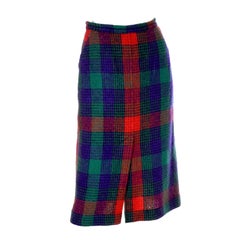 Missoni Vintage Skirt in Red Green Blue Plaid Wool From Neiman Marcus