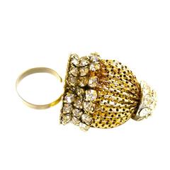 Huge 60s Dome Mesh Rhinestone Ring