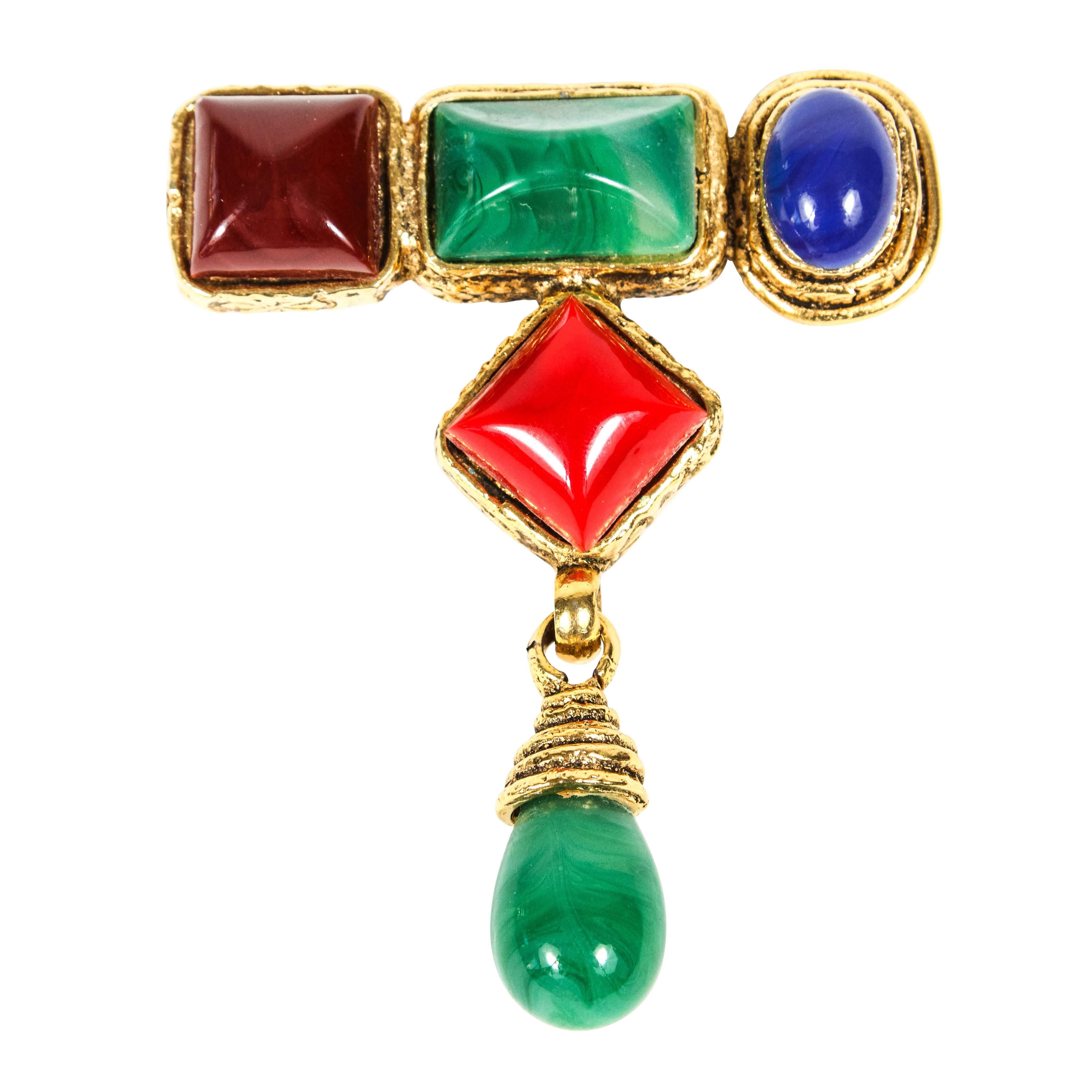 Multi Color and Gilt Metal Brooch by Mercedes Robirosa For Sale