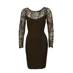 1980's Herve Leger Chocolate Brown Long Sleeve Lace Cocktail 4