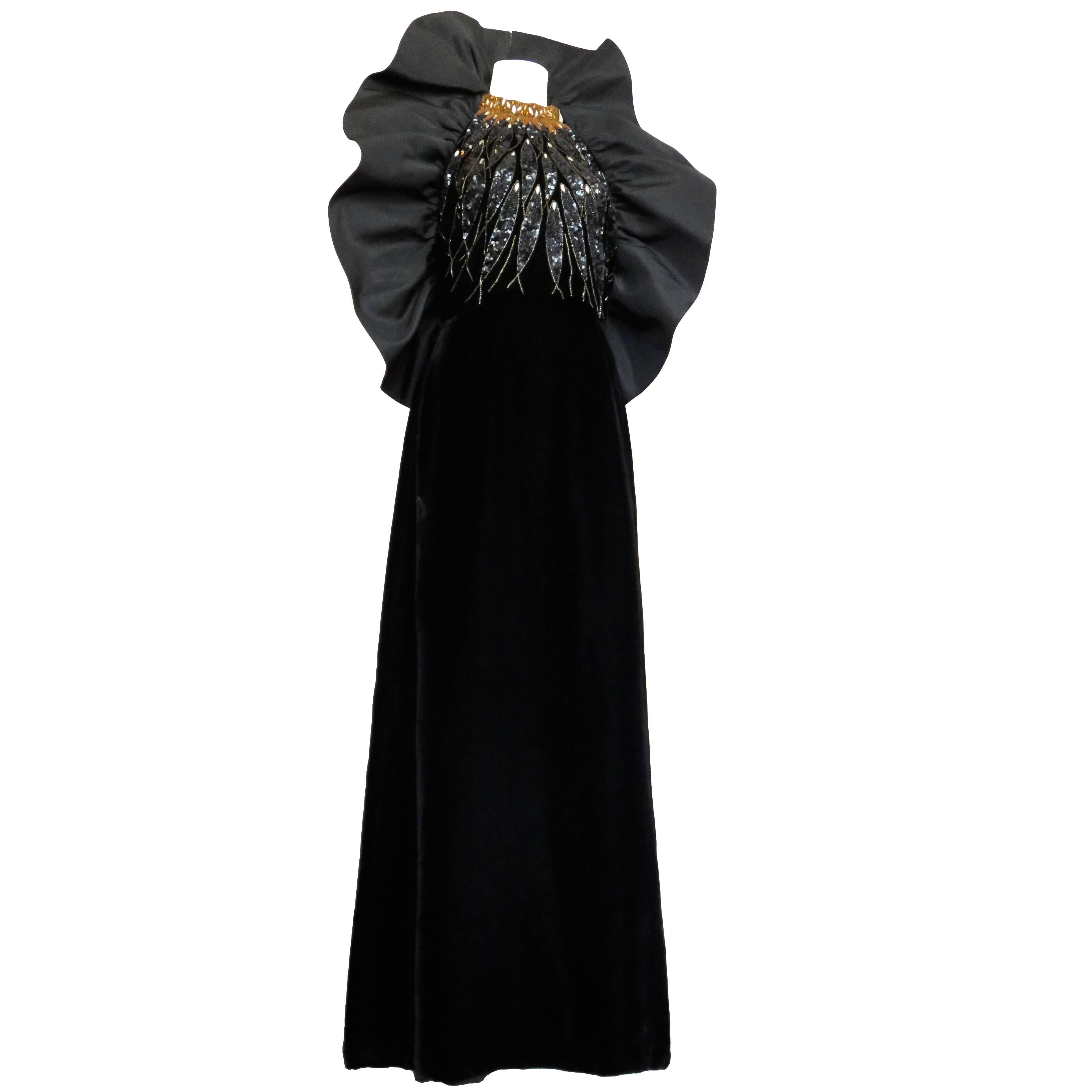 1980's PAUL-LOUIS ORRIER Embellished silk evening gown dress For Sale