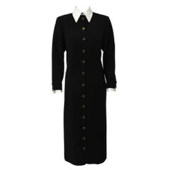 Vintage 1980's Yves Saint Laurent YSL Black Button Front Shirt Dress