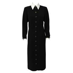 1980's Yves Saint Laurent YSL Black Button Front Shirt Dress 1