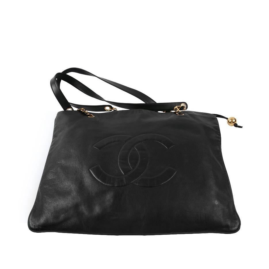 1990's Chanel Black Flat Tote Bag 