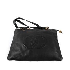 Vintage 1990's Chanel Black Flat Tote Bag 