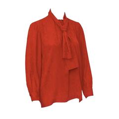 Vintage 1980's Yves Saint Laurent YSL Red Silk Shirt with Tie