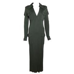 Vintage Gucci by Tom Ford Olive Safari Style Maxi Dress