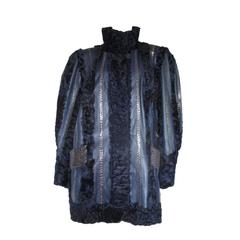 Rare blue purple Persian lamb/Astrakhan fur coat with soft leather