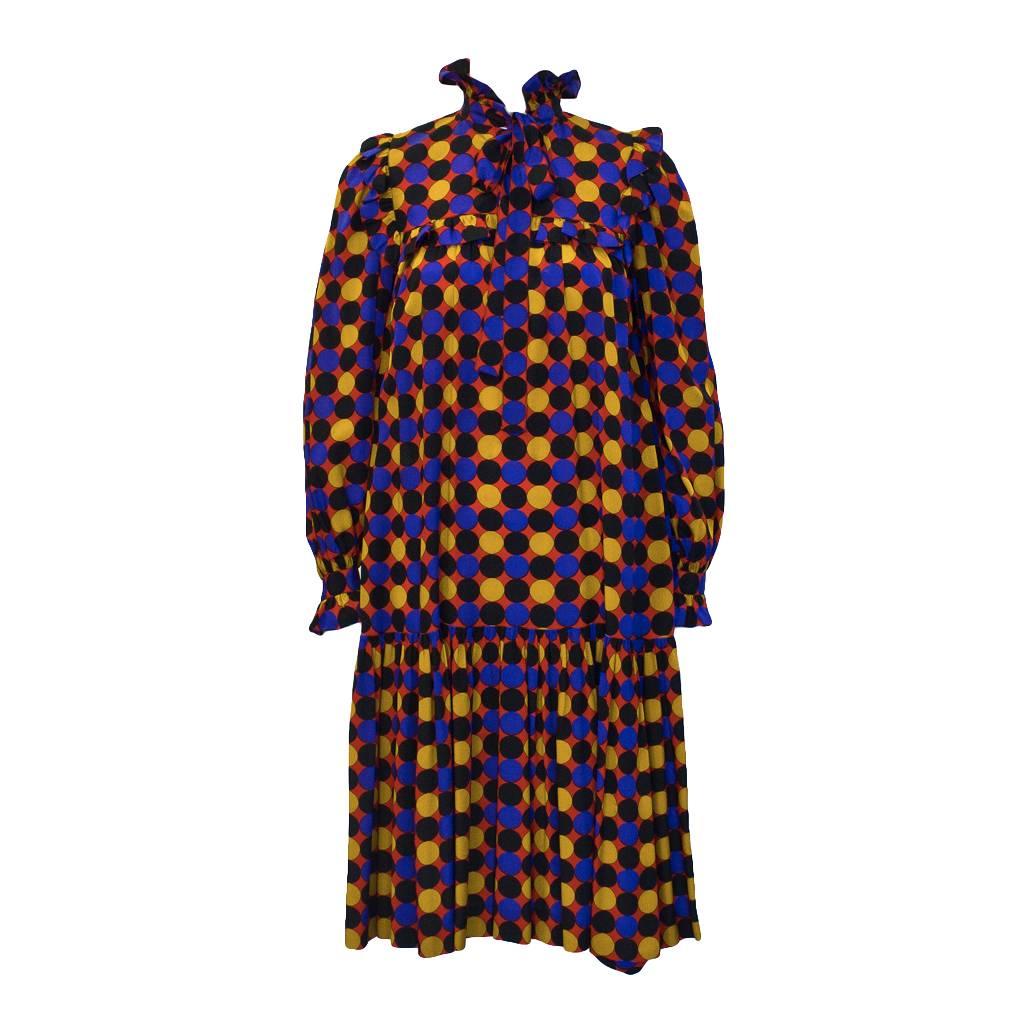 1970's Yves Saint Laurent Polka Dot Smock Dress