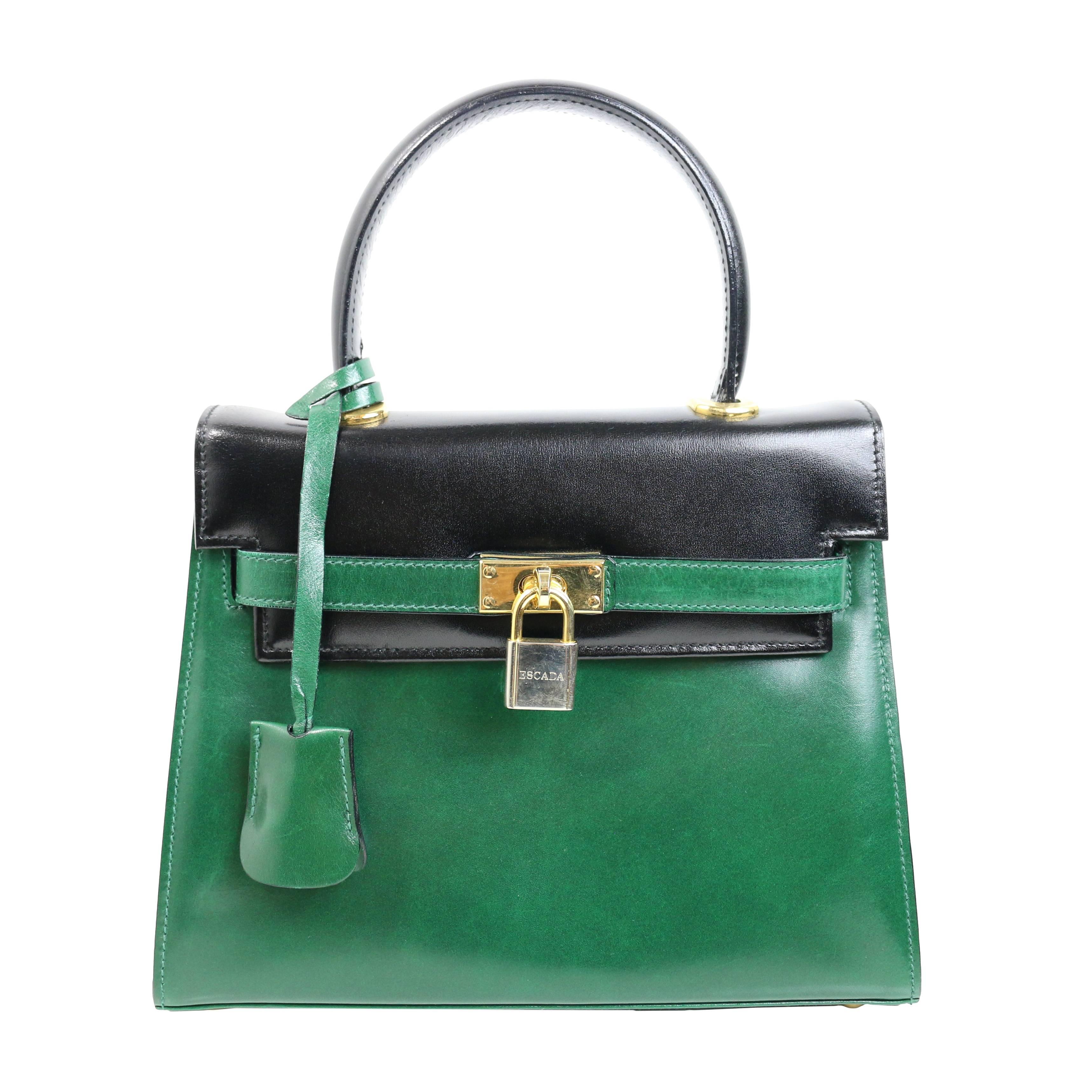 Escada Green and Black Patent Leather Handbag