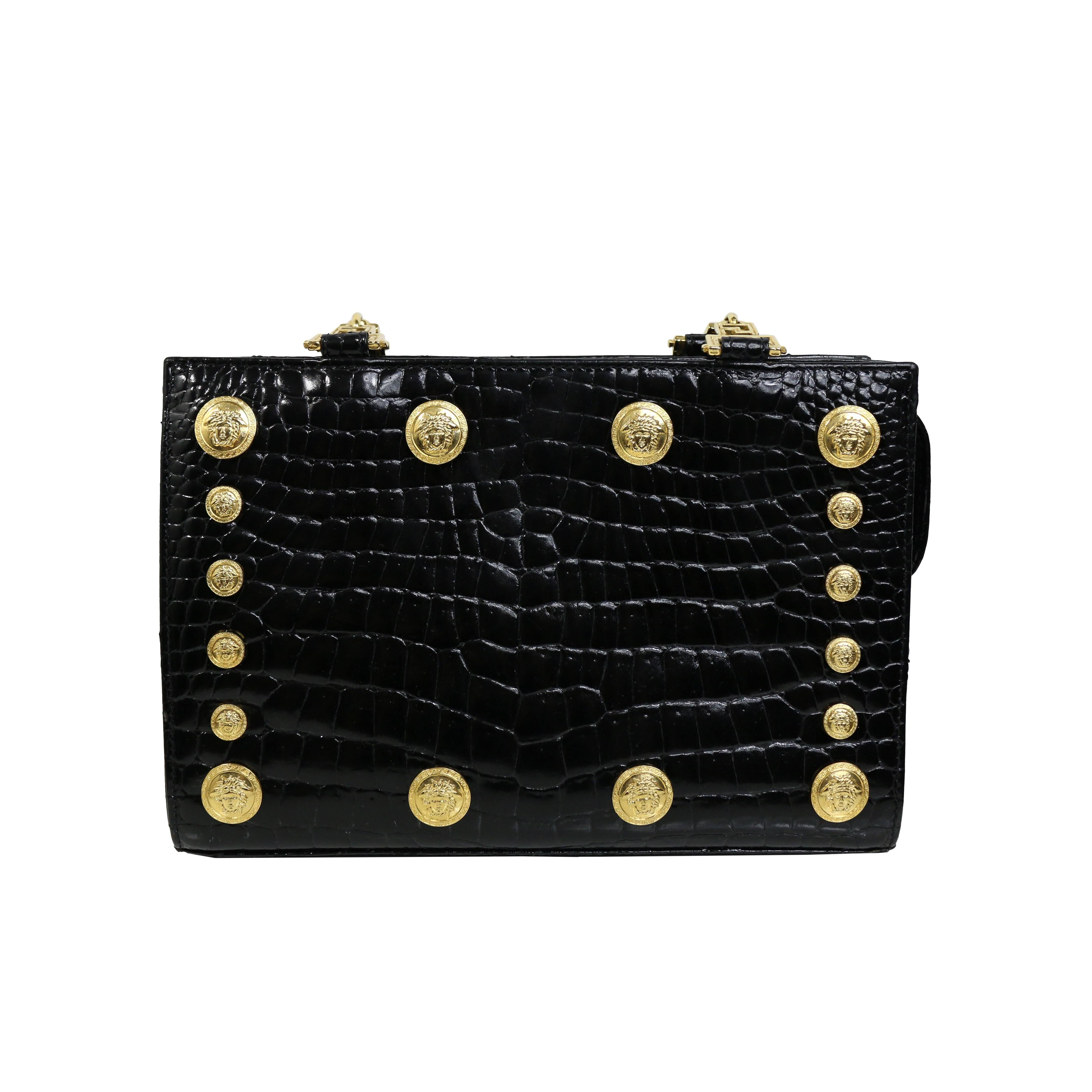 Gianni Versace Couture Black Medusa Chain Shoulder Bag For Sale