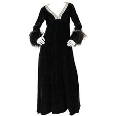1960s Lame Velvet, Feather 
Heavy Rhinestone Dress