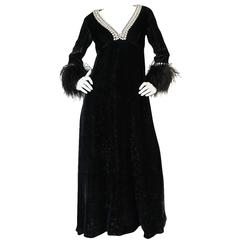 Vintage 1960s Lame Velvet, Feather & Heavy Rhinestone Dress