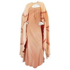 Rare 1960s Hand Painted Silk Andre Murasan Dress and Cape at 1stDibs
