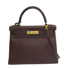 Vintage Hermes Kelly 28 Brown Courchevel Leather Gold Hardware