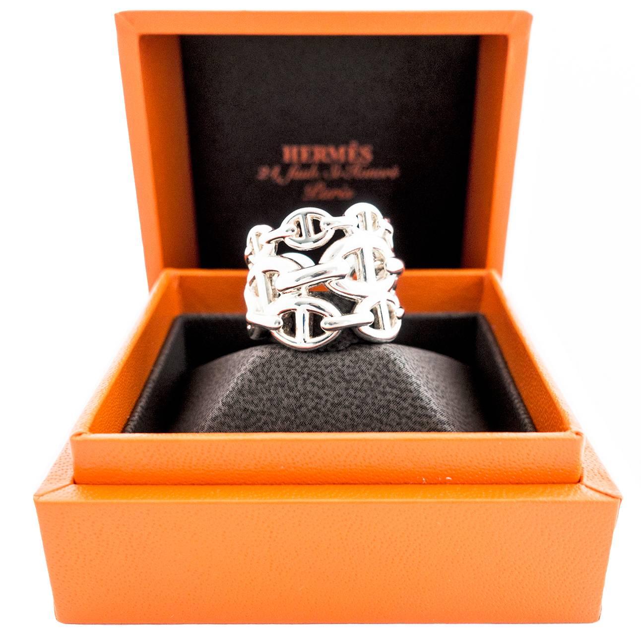 Hermes Chaine d'Ancre Enchainee GM Solid Silver Ring 52 fits 53 Beauty