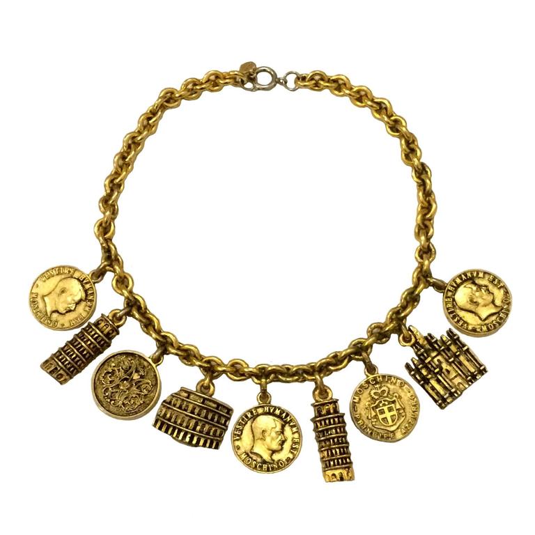 Moschino Bijoux 1980s Italy Goldtone Charm Necklace at 1stDibs