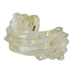 Fashion Designer Uterque Oversized Bold Deeply Carved Clear Lucite Cuff Bracelet