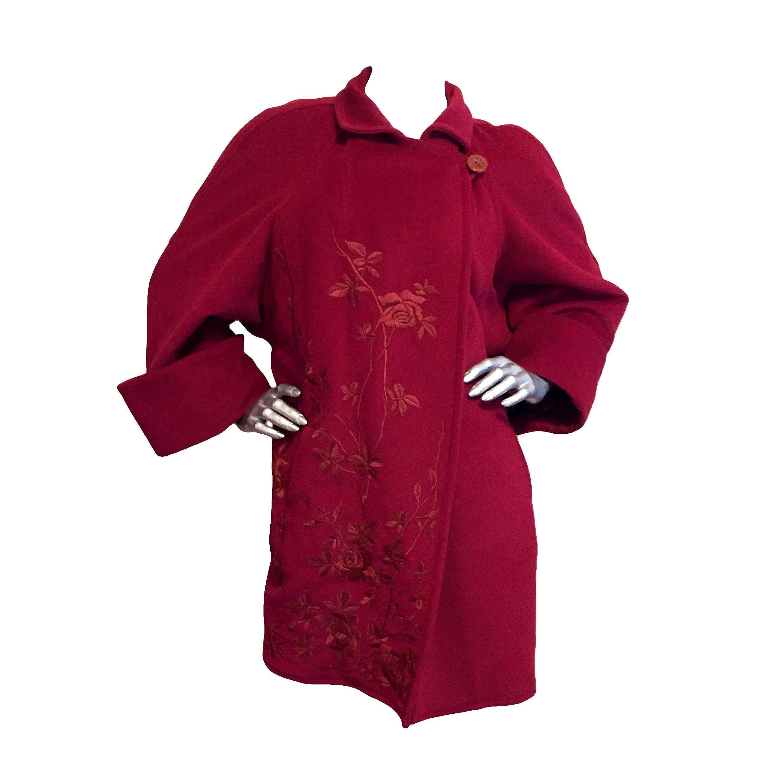 Elegant Christian Lacroix Wool Coat With Embroidery, 1980s For Sale