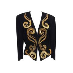 Yves Saint Laurent Rive Gauche - Veste vintage brodée en cuir doré et noir