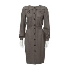 1980's Valentino Brown Wool Shirtdress 12