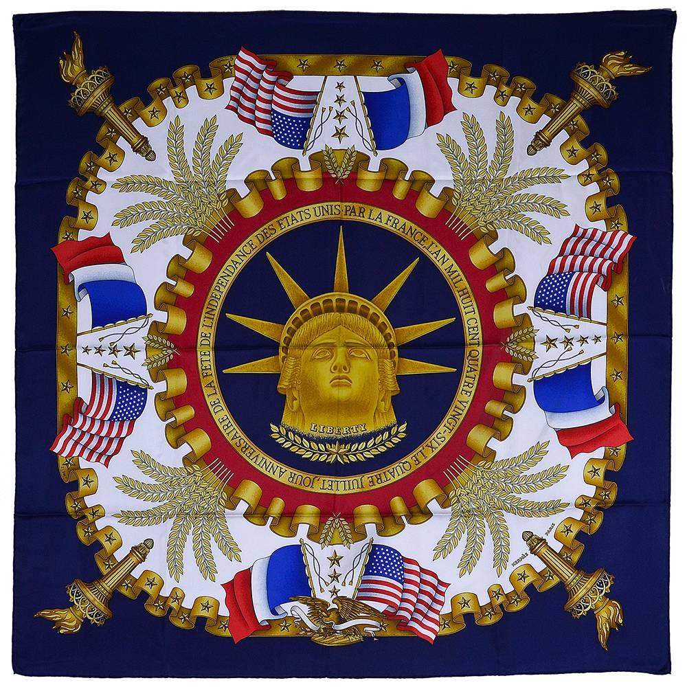 Hermes Paris US Centennial Statue of Liberty Silk Scarf