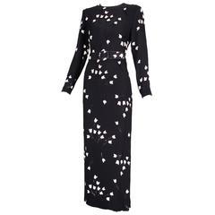 Galanos Black & White Silk Velvet Burnout Evening Gown Dress w/Tulip Pattern