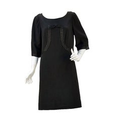 1960s Norman Hartnell for Neiman Marcus Black Wool Beaded Dress