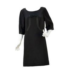 1960s Norman Hartnell for Neiman Marcus Black Wool Beaded Dress 4
