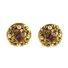 1960s gilt metal clip on Earrings by French Jeweler Henry Perichon aka Henry 10