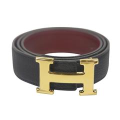 HERMES 32cm Constance "H" Logo Belt Reversible Ink Rouge Hermes 30"-32"