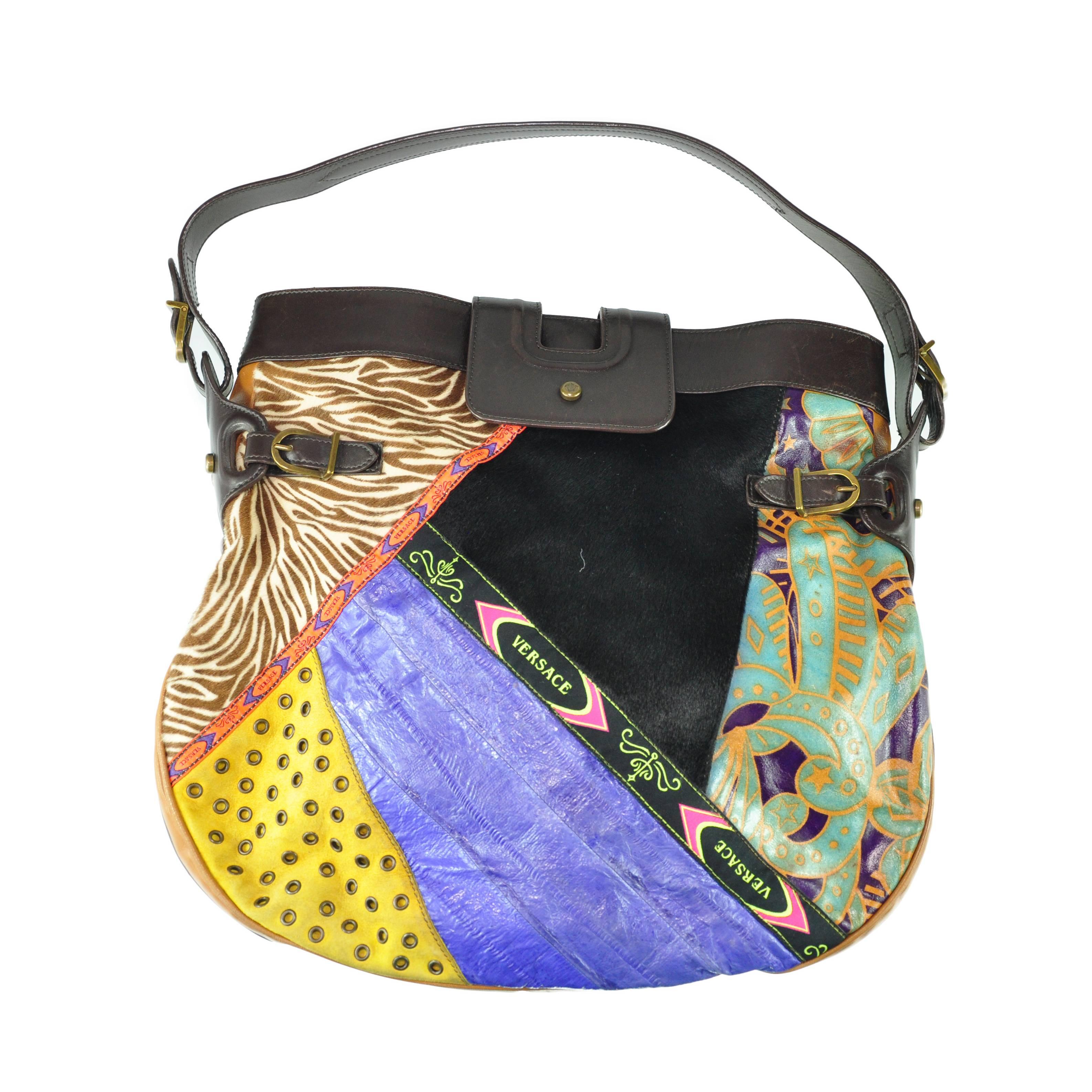 Gianni Versace Vintage Multi-color Patchwork Shoulder Bag
