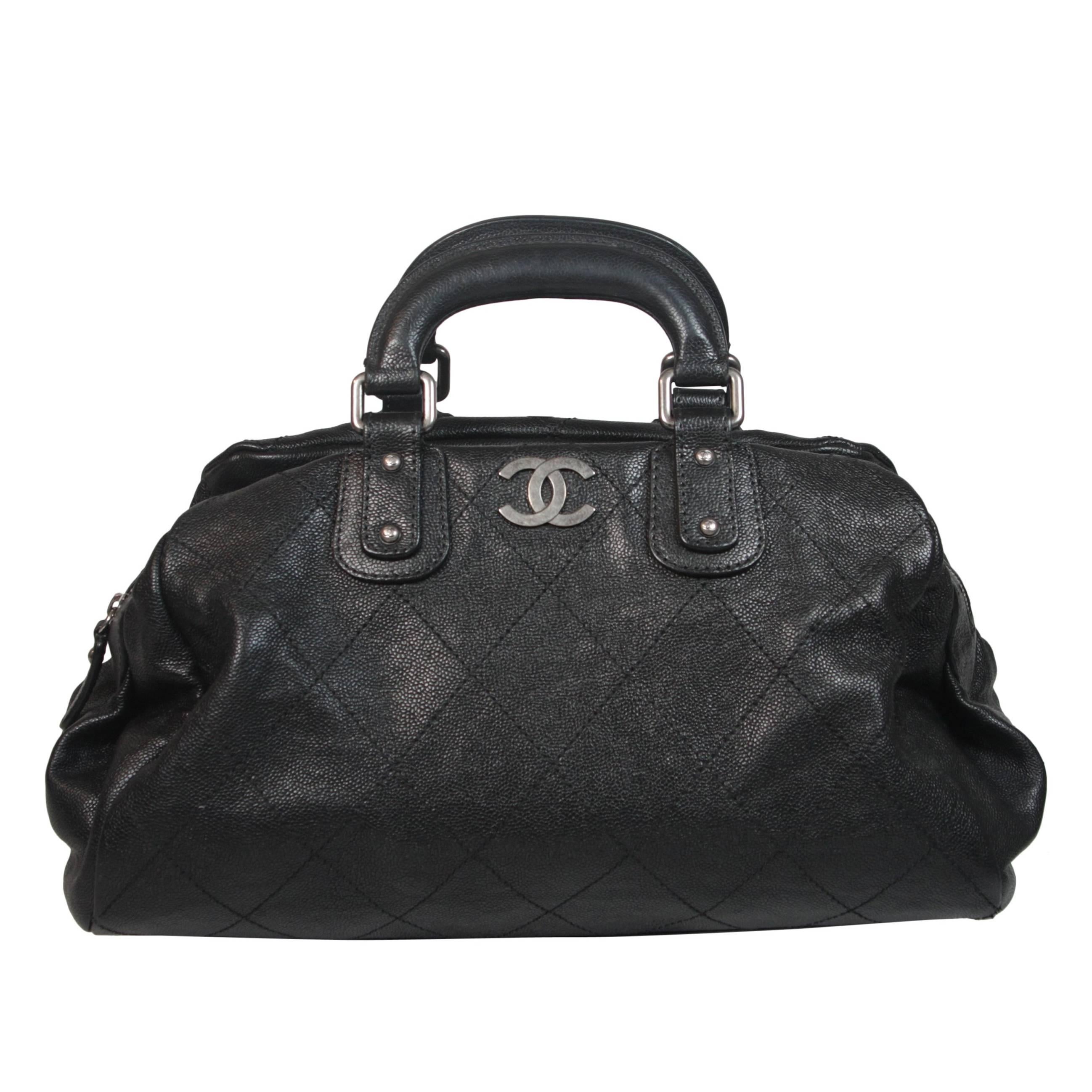 CHANEL Double Top Handle Black Caviar Leather Doctor Bag Excellent Condition