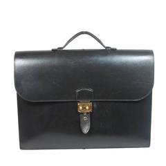 HERMES 'Sac A Depeche' Black Box Leather Briefcase 'A0U' 1997 Large 