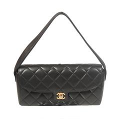 CHANEL Black Lambskin Classic Diamond Quilted Purse with Mirror Detail