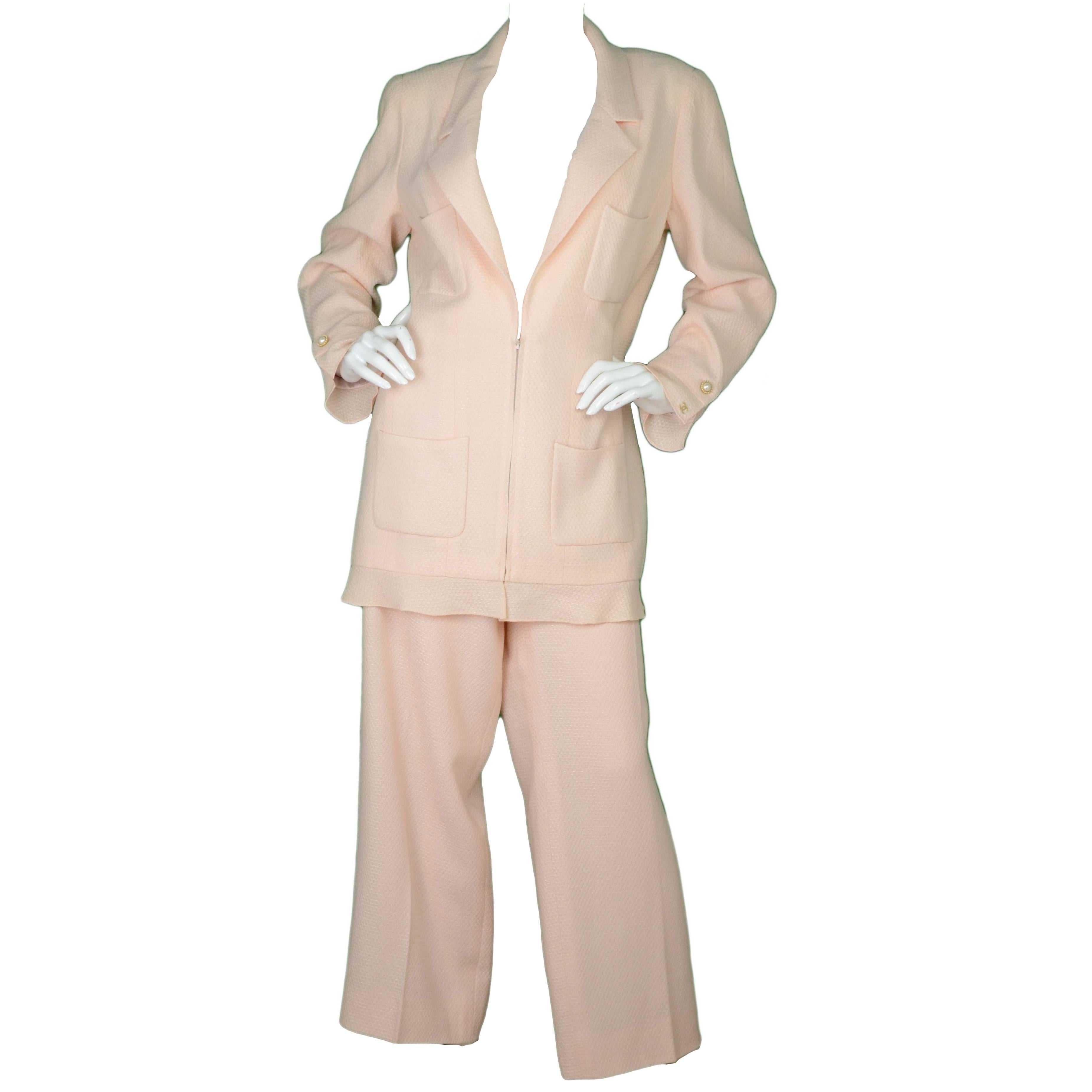 Chanel Pale Pink Wool Pant Suit sz 44