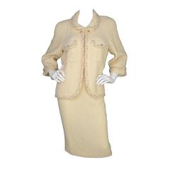 Chanel Cream Wool Skirt Suit sz 46 1