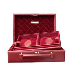 Vintage 1980 Cartier Jewelry Travel Box in Burgundy Leather and Suede
