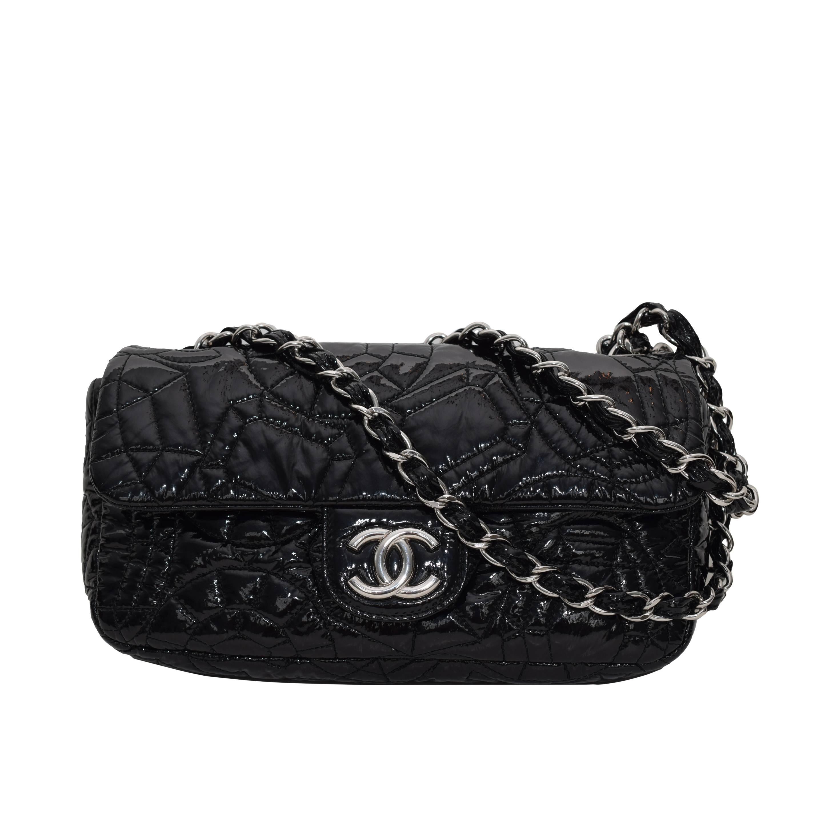 Chanel New Design "Classic " Quilted Black Patent Leather .Circa:2009