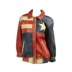 1970s Red White Blue Leather American Flag Bomber Jacket