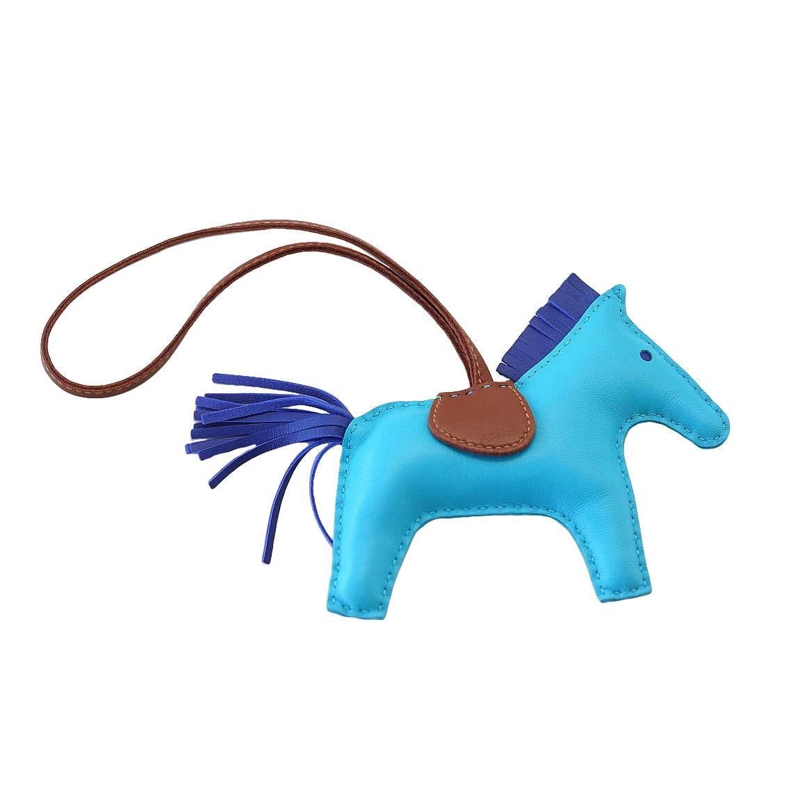 Hermes Rodeo MM Bleu Aztec Horse Bag Charm for Birkin or Kelly