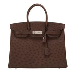 Hermes Marron Fonce Ostrich Birkin 35cm Palladium Hardware