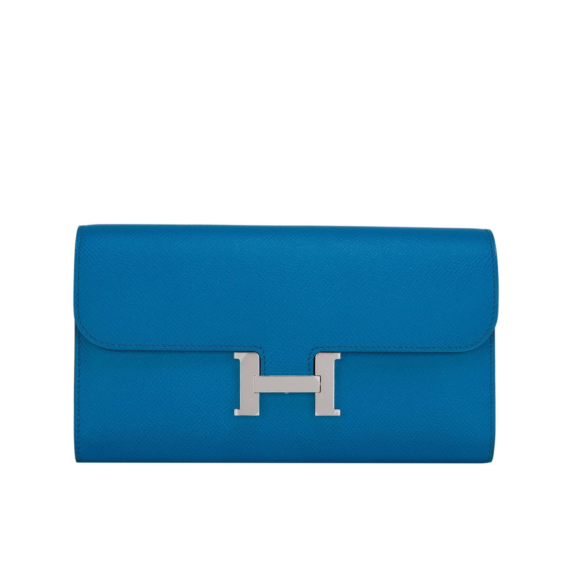 Hermes Blue Izmir Epsom Leather Constance Long Wallet