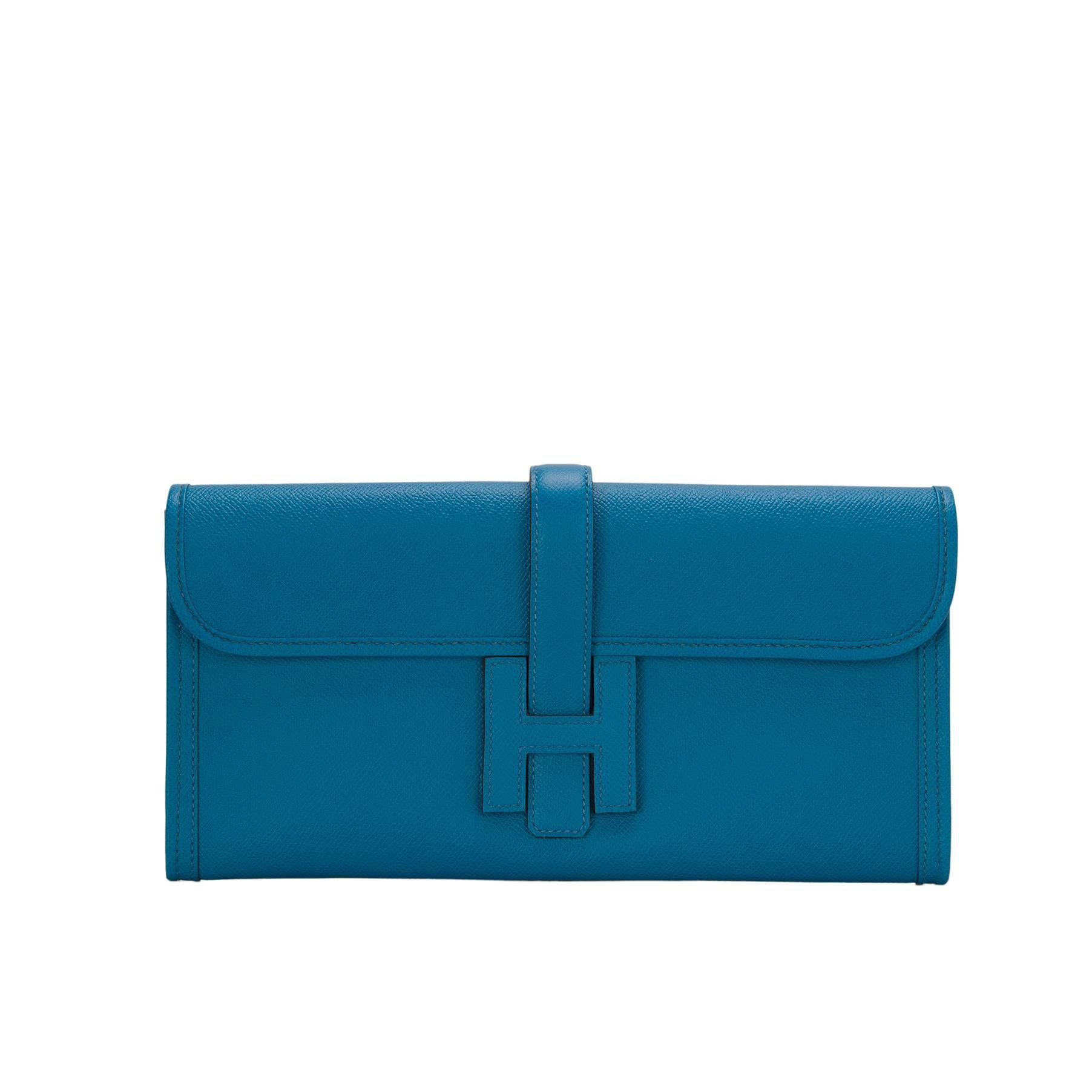 Hermes Blue Izmir Epsom Jige Elan Clutch 29cm