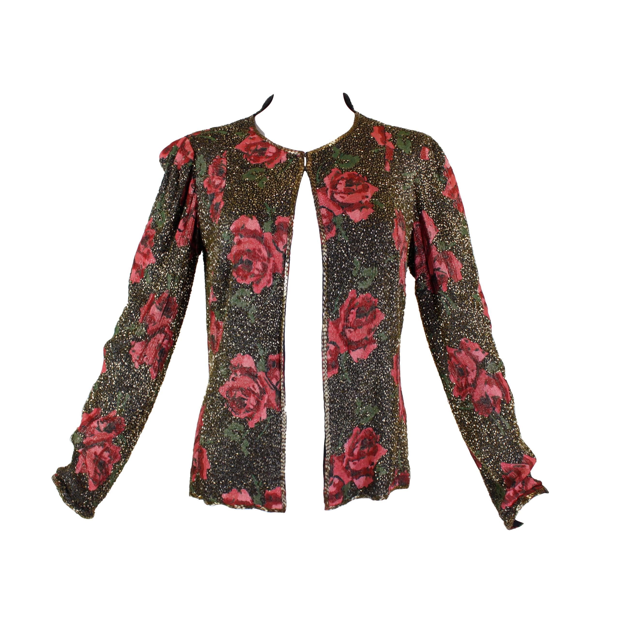 1930s Metallic Rose Beaded Evening Jacket For Sale