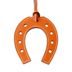 Hermes Paddock Horse Shoe Rare Bag Charm Orange Leather