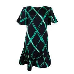 Pauline Trigere Navy and Green Geometric Print Cocktail Dress