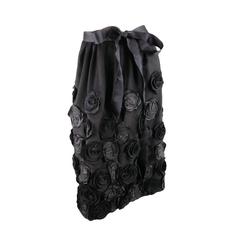 OSCAR DE LA RENTA Size 6 Black Wool / Angora Floral Embellished Skirt 2006 11