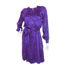 Vintage Chanel 100% Silk Purple Floral Pattern Secretary Day Dress Vintage Chanel 100% Silk Purple Floral Pattern Secretary Day Dress