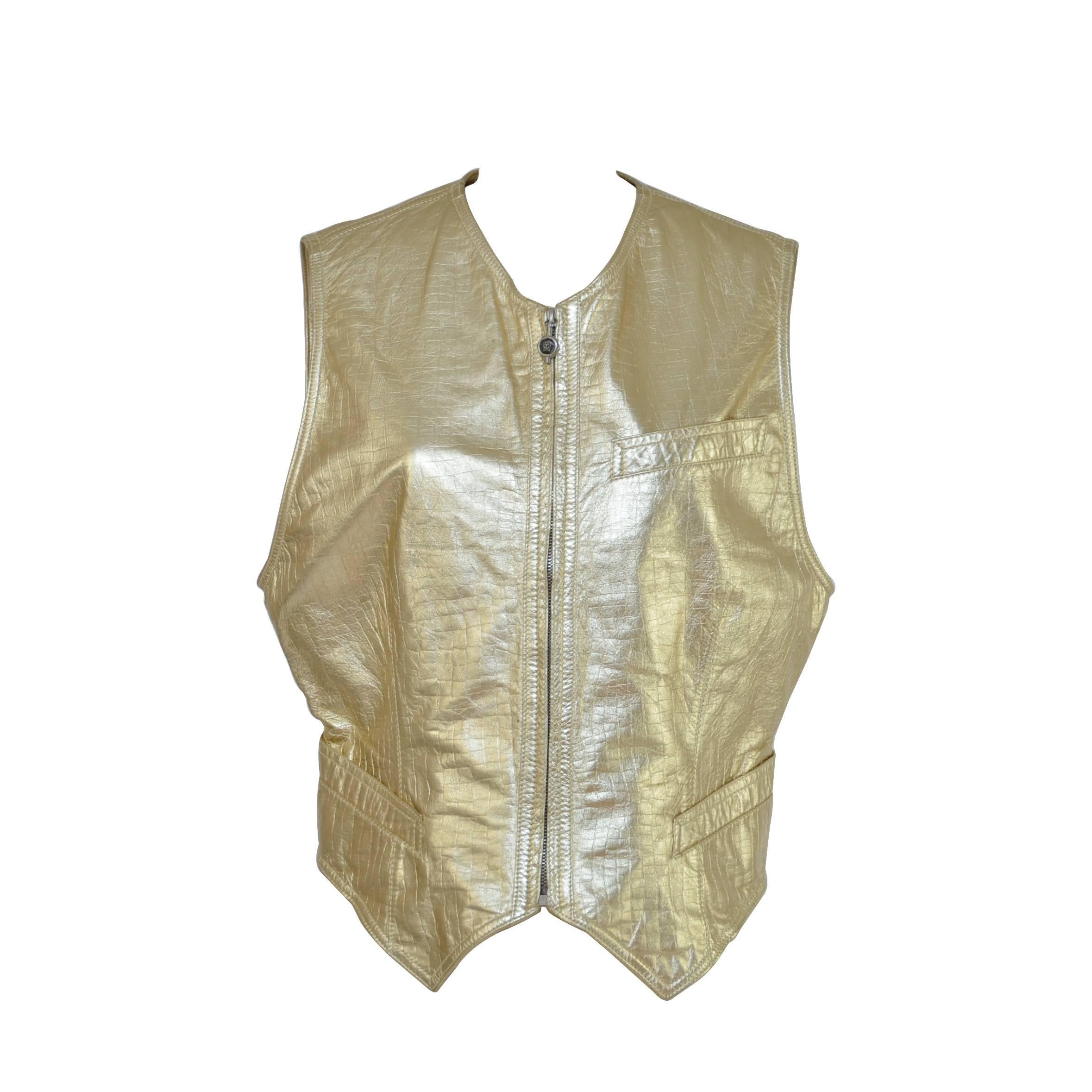 Gianni Versace Gold Soft Leather Croc Print  Vest  Mint